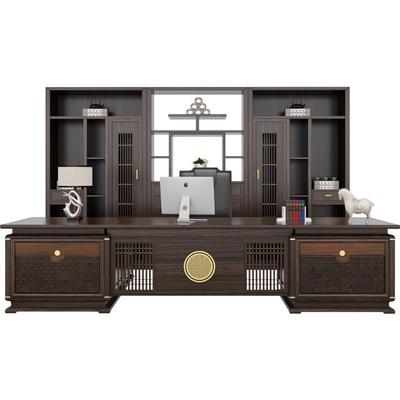 老板办公桌椅组合新中式实木家具豪华办公室乌金木老板桌大班台