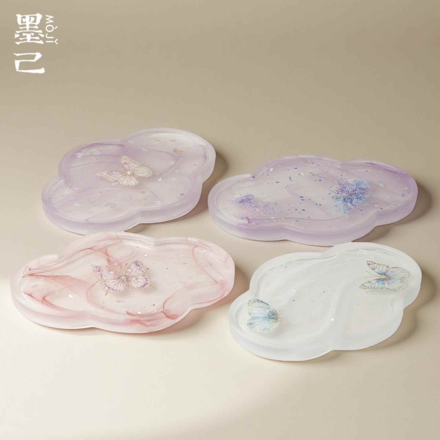 墨己玻璃海棠晕染壶承茶道配件茶壶垫干泡台托盘高颜值蝴蝶茶托