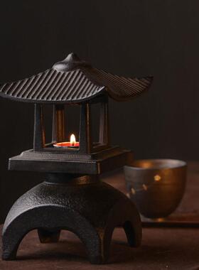 中式覆古铸铁烛台蜡烛薰香炉家用室内茶桌宫灯摆件雪见灯创意香炉
