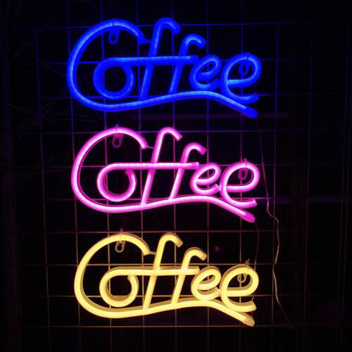 LED字母coffee咖啡霓虹灯造型灯彩灯挂墙氛围灯圣诞节日酒吧装饰