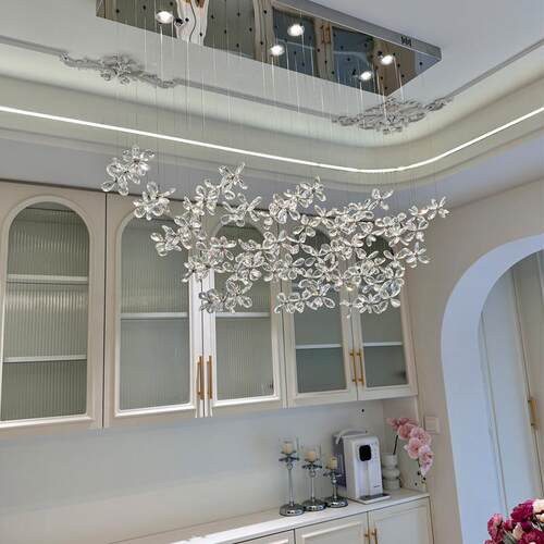 法式水晶餐吊灯家用餐厅灯轻奢现代咖啡厅吧台岛台饭厅餐桌吊线灯
