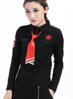 正品水男手舞服2025新秋季女翻场领五星短袖t恤广演舞出军鼓队制