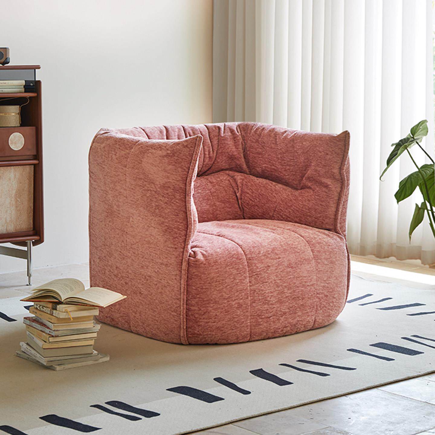 现代简约雪尼尔绒布里甘丁懒人沙发可睡可躺客厅单人休闲 沙发椅