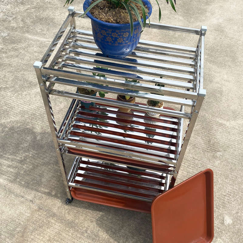 不锈钢兰花架子多肉花架带接水层托盘可移动轮子阳台户外盆景置物