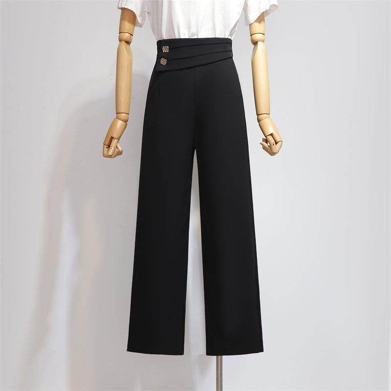 通勤职业黑色西装阔腿裤女士新款宽松显瘦高腰直筒百搭休闲 长裤