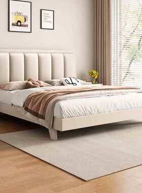 北欧白色奶油风静音床现代简约实木床1.5m单人床1.8m主卧双人大床