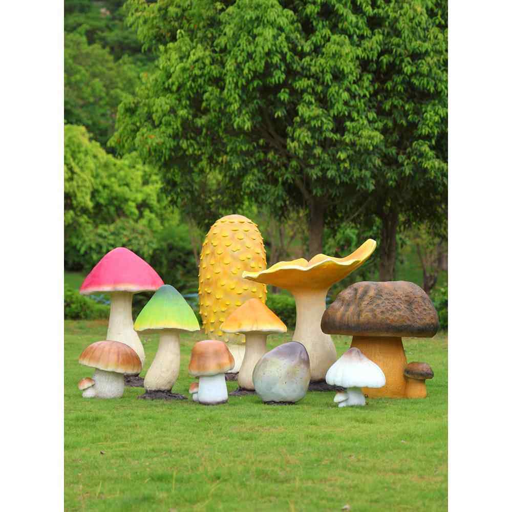 户外彷真蘑菇摆件景区园林景观装饰小品花园庭院玻璃钢野生菌雕塑