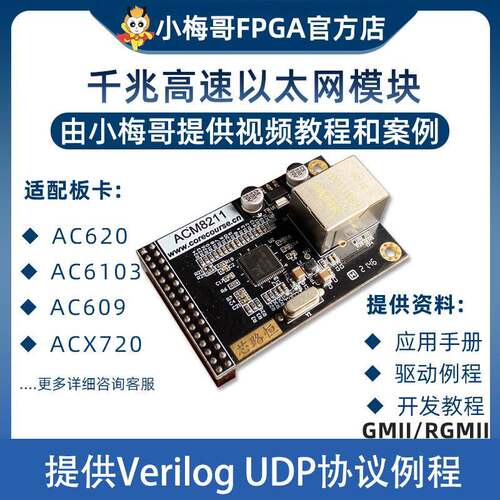 小梅哥FPGA，RTL8211千兆乙太网收发器模块，Verilog UDP驱动