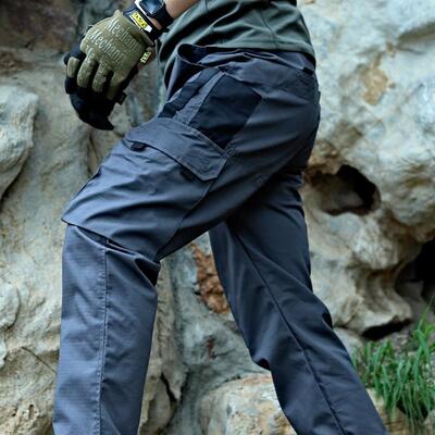 Men durable training pants multi pocket color printed zipper
