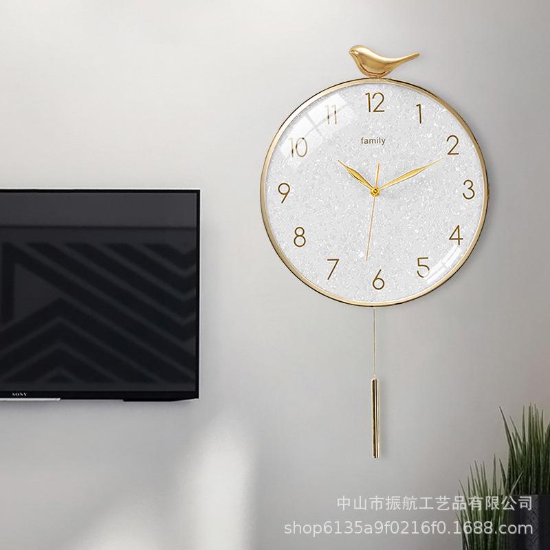 北欧轻奢小鸟钟表挂钟客厅家用免打孔时钟挂墙挂表简约网红石英钟