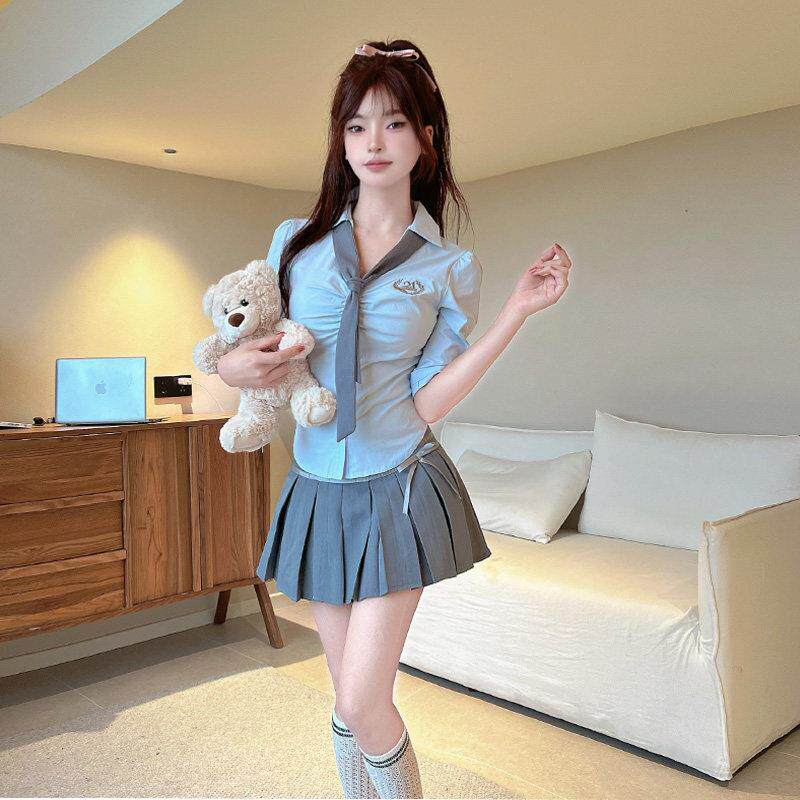 学院风套装制服职业衬衫百褶裙前台工装足疗足浴技师工作服