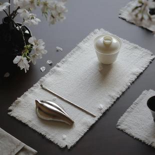 WOOKEN云卷云舒 茶席双层特厚亚麻棉杯垫绣花吸水防烫禅意侘寂