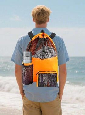 Drawstring Backpack Mesh Beach Bag Large Pool Bag for
