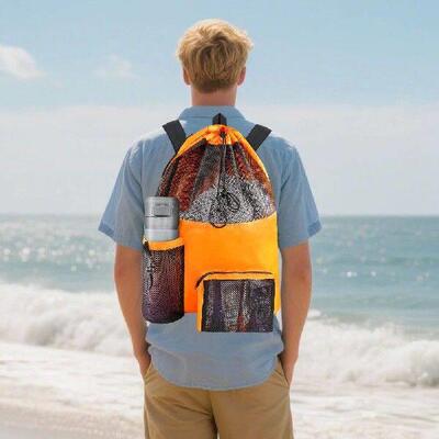 Drawstring Backpack Mesh Beach Bag Large Pool Bag for