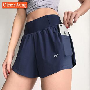 Sports shorts, women's anti glare fitness pants, high