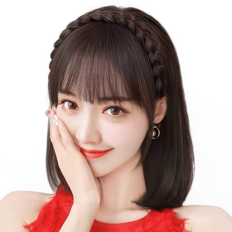 2024新款假发头箍麻花辫辫鱼骨刘海一体发箍女辫子发卡遮头顶发饰