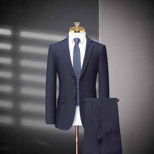 闲商务西装 新款 西服休高档品牌婚不开叉条纹修身 L男士 结服礼 5502