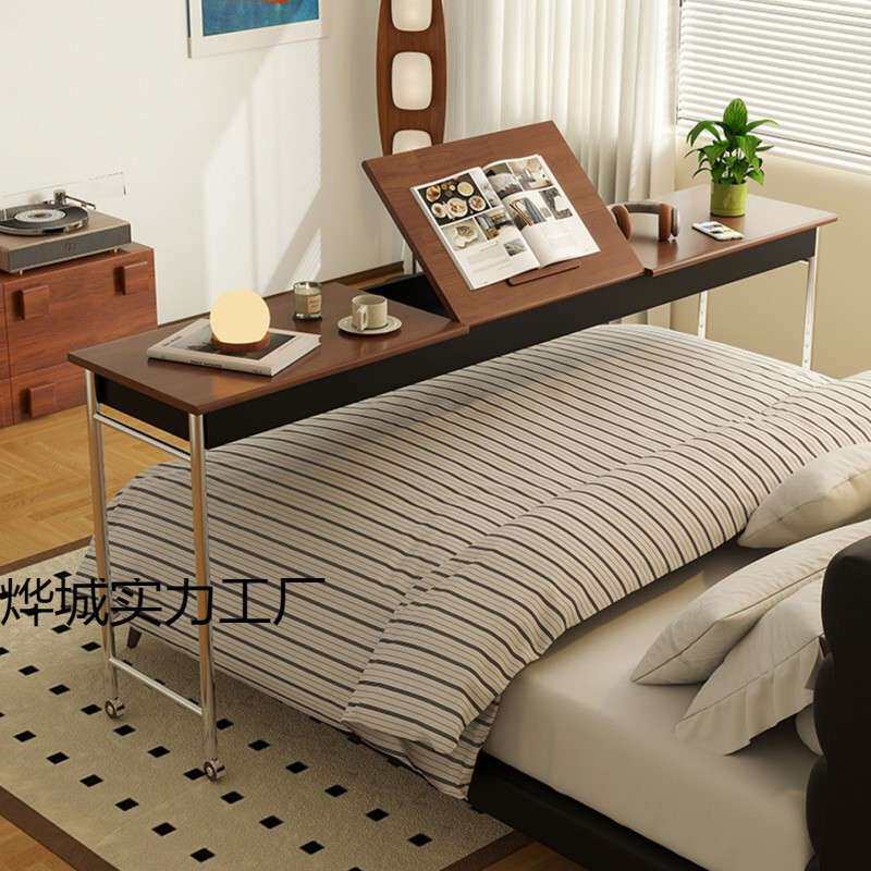 跨床桌中古实木床上桌家用可移动书桌卧室床尾懒人电脑长桌