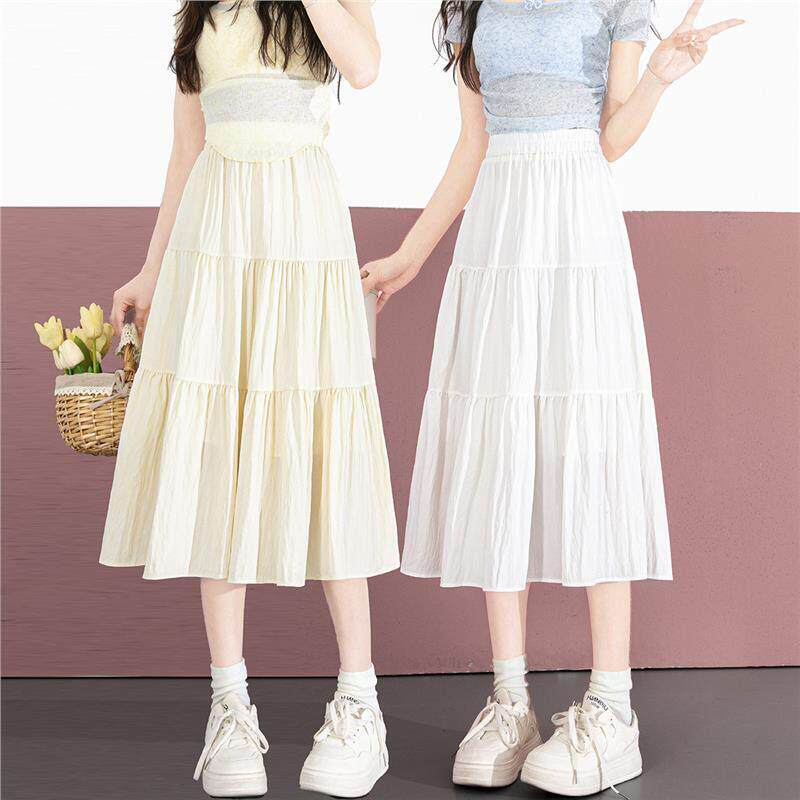 2026年夏季薄款白色蛋糕裙女小个子高腰显瘦a字大摆裙百褶半身裙