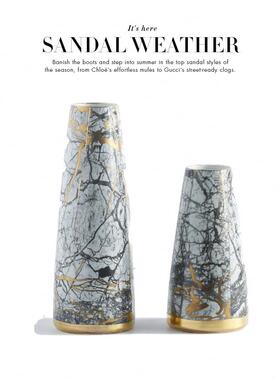 2019新品灰金石系列陶瓷花瓶 现代样板房软装饰品 细口干花器摆件