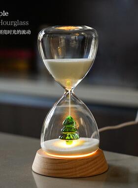 创意沙漏15分钟圣诞树沙漏计时器圣诞节日家居摆件发光沙漏小夜灯