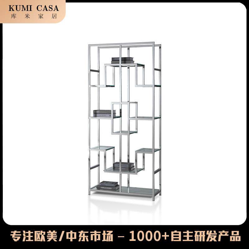 简约不锈钢落地陈列架玻璃服装店置物架轻奢酒柜透明展示柜收纳架