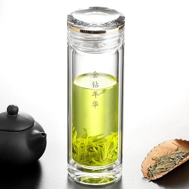 商务双层玻璃杯金钻年华创意泡茶杯隔热加厚水杯子温茶叶