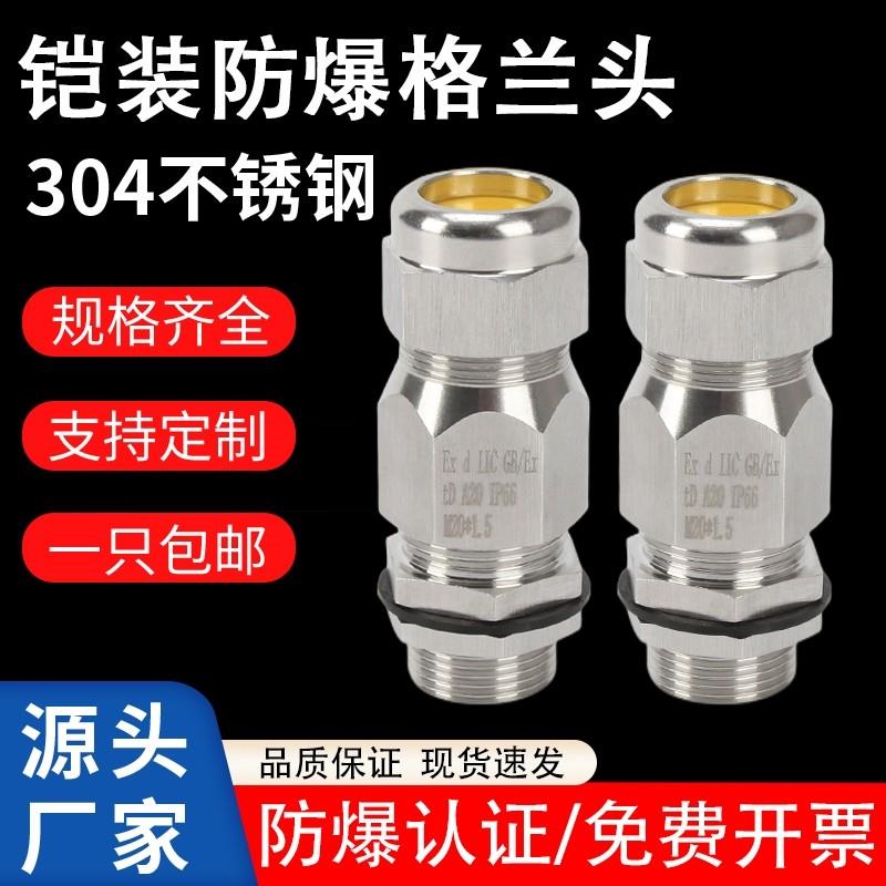 304不锈钢铠装防爆格兰头黄铜镀镍电缆双密封接头防水M型填料函G