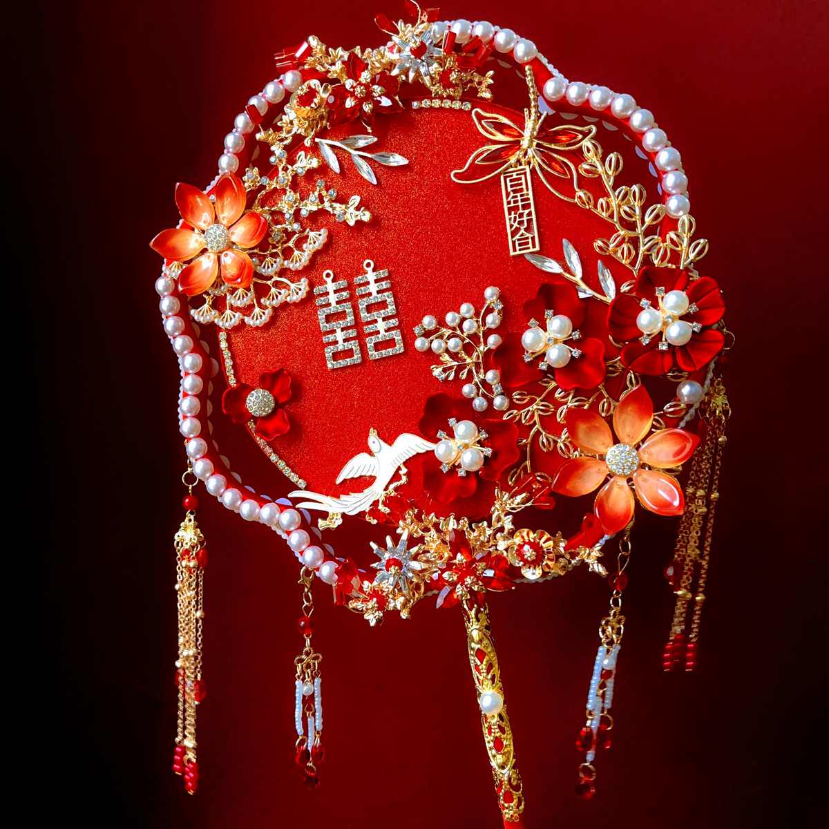 中式双面双圈团扇diy材料包成品新娘结婚龙凤秀禾服手捧花可代发