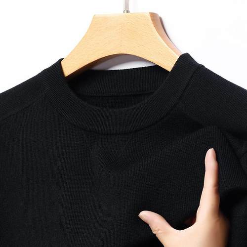 新爆款羊毛7605-II衫男士春秋圆领高档休闲宽毛松纯色针织衣直男