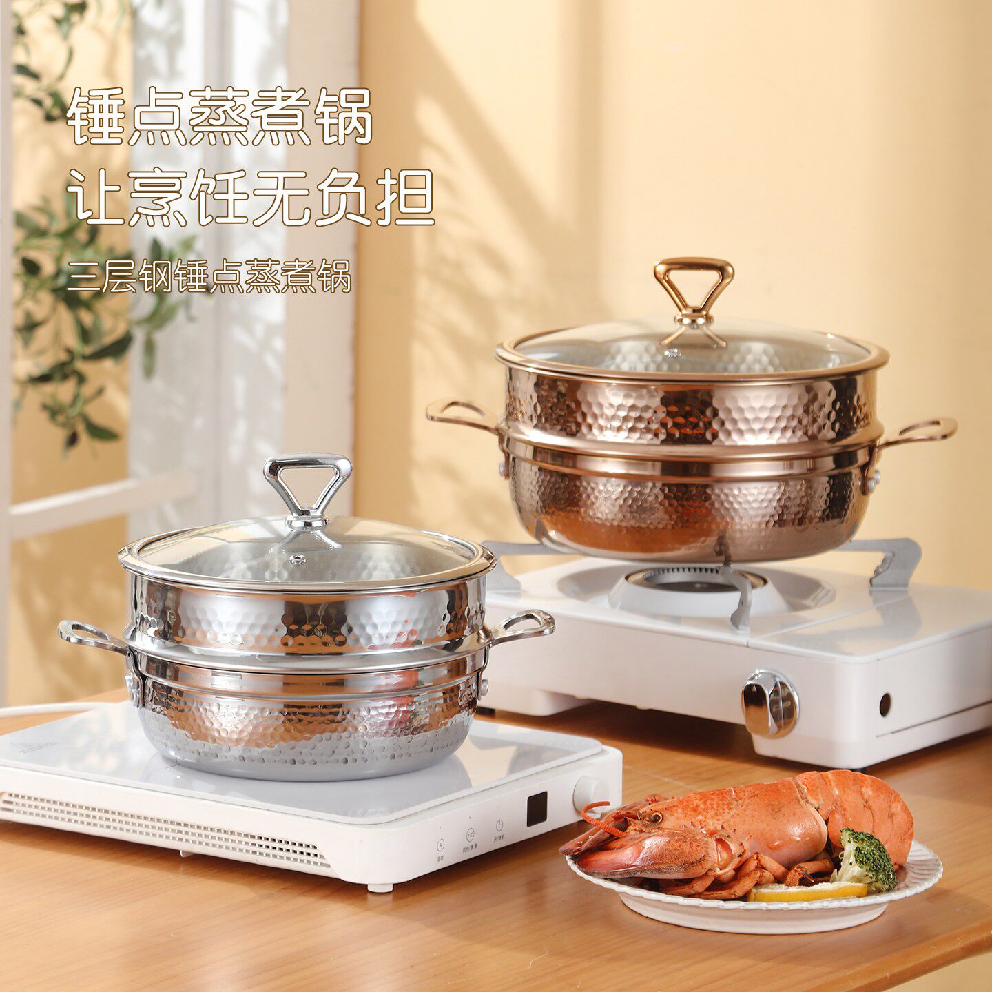 德国家庭式2026新款304不锈钢蒸锅家用蒸煮炖一体锅双层格小蒸笼