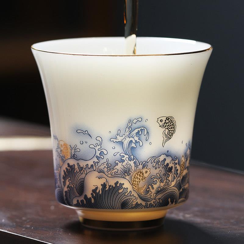 茶杯主人杯个人专用高档功夫家用套装陶瓷羊脂玉小玻璃男女士青花图片