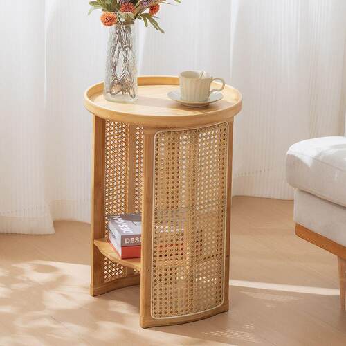 藤编茶几客厅家用沙发边几简约卧室边桌小户型茶台圆形收纳小桌子