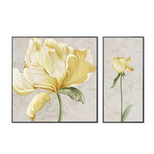 纯手绘油画花卉餐厅装饰画轻奢花朵肌理画饭厅客厅墙画两联套画