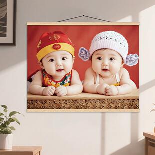 年画娃娃送子图装饰画挂画卧室壁画龙凤胎宝宝墙贴客厅求子海报