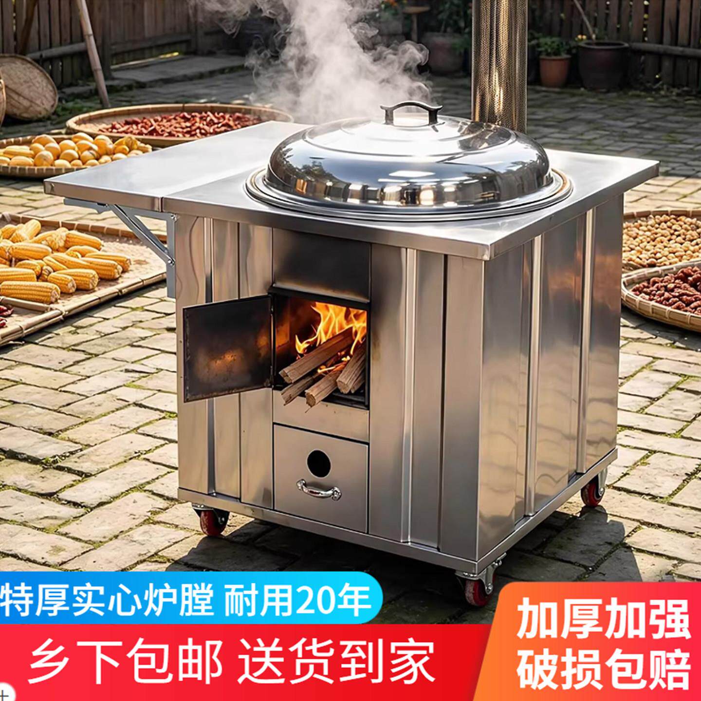 不锈钢柴火灶农村家用烧木柴大锅台炉灶移动304新型地锅灶土灶台
