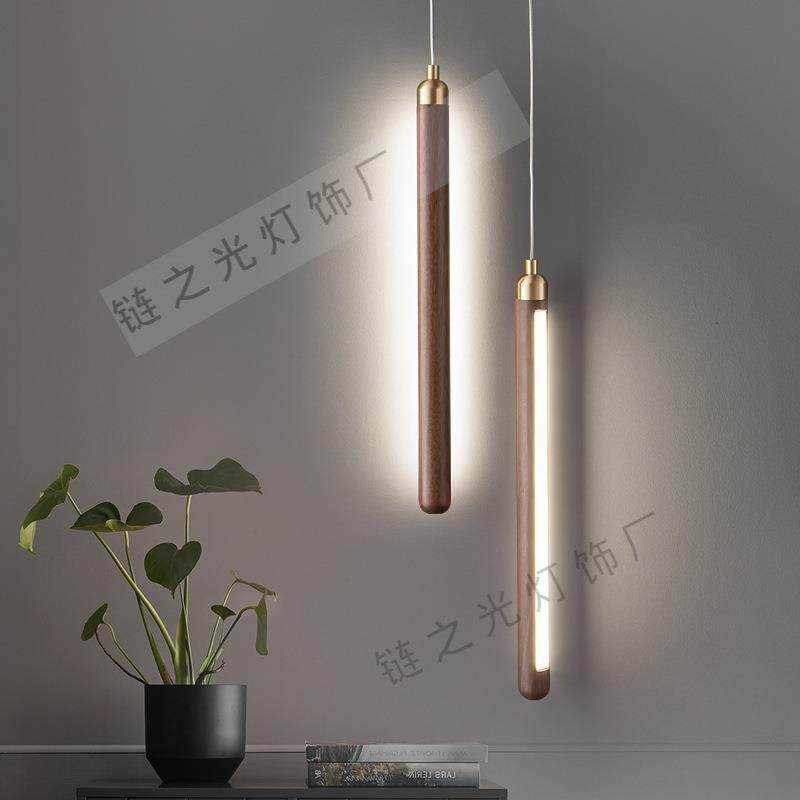 新中式胡桃木吊灯简约卧室床头壁灯茶室灯长条书房餐桌过道走廊灯