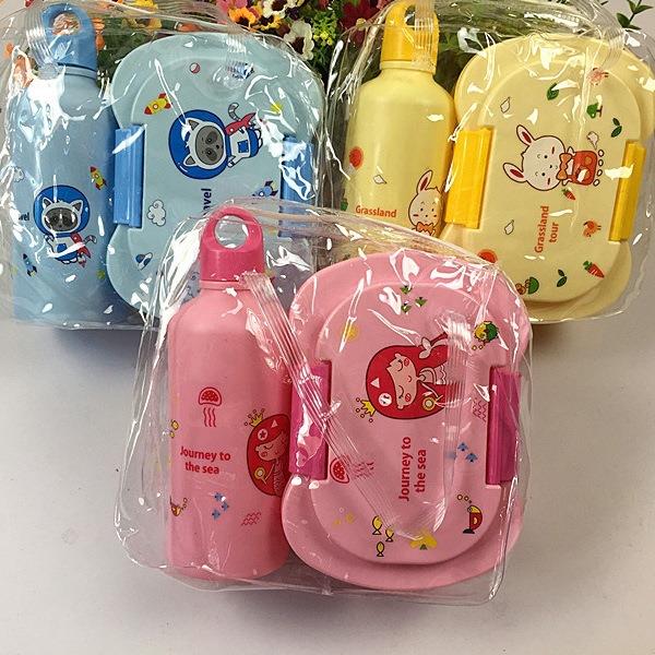 厂家直供卡通儿童塑料饭盒+水壶套装