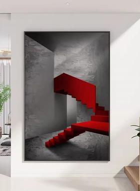 现代简约轻奢黑白灰红色楼梯高级感建筑北欧抽象客厅酒店壁画挂画