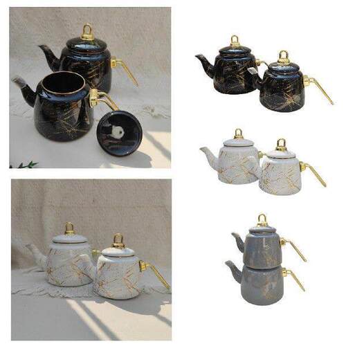 2 Pieces Enameled Tea Kettle Set Coffeepot for Camping