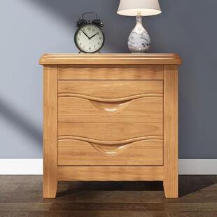 实木床头柜储物柜胡桃原木色简约两抽笑脸款家用床边床头柜