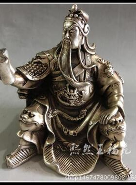 白铜镀银关公摆件风水铜器武财神摆设古玩收藏佛像工艺礼品摆件