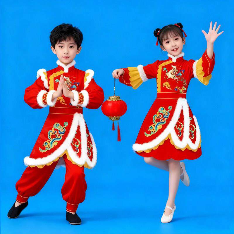 马年演出服儿童喜庆开场舞演出服红灯笼秧歌服新年好马表演服装新