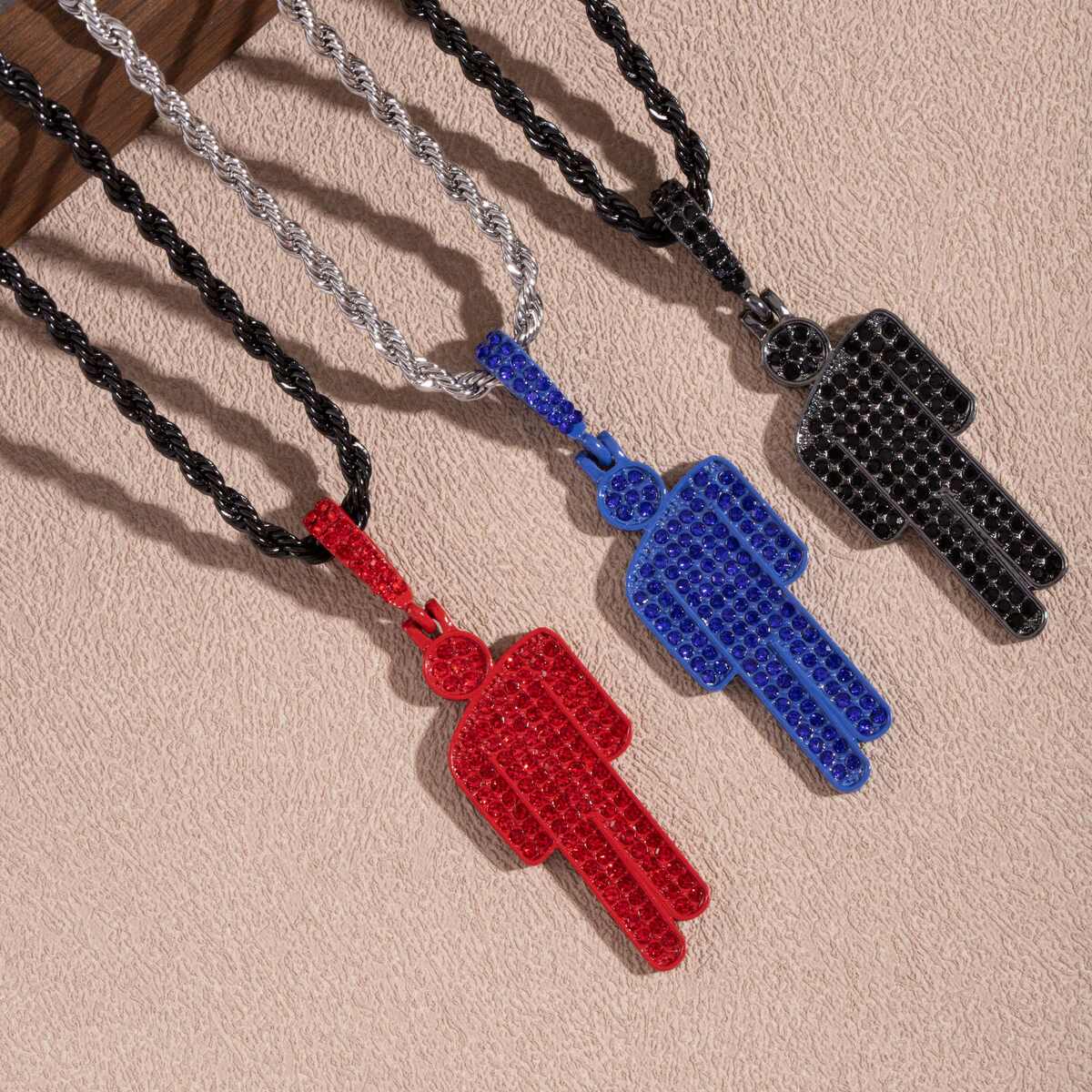 欧美跨境热销卡通时尚轻奢歪头小人锆石吊坠男嘻哈潮流锁骨链批发