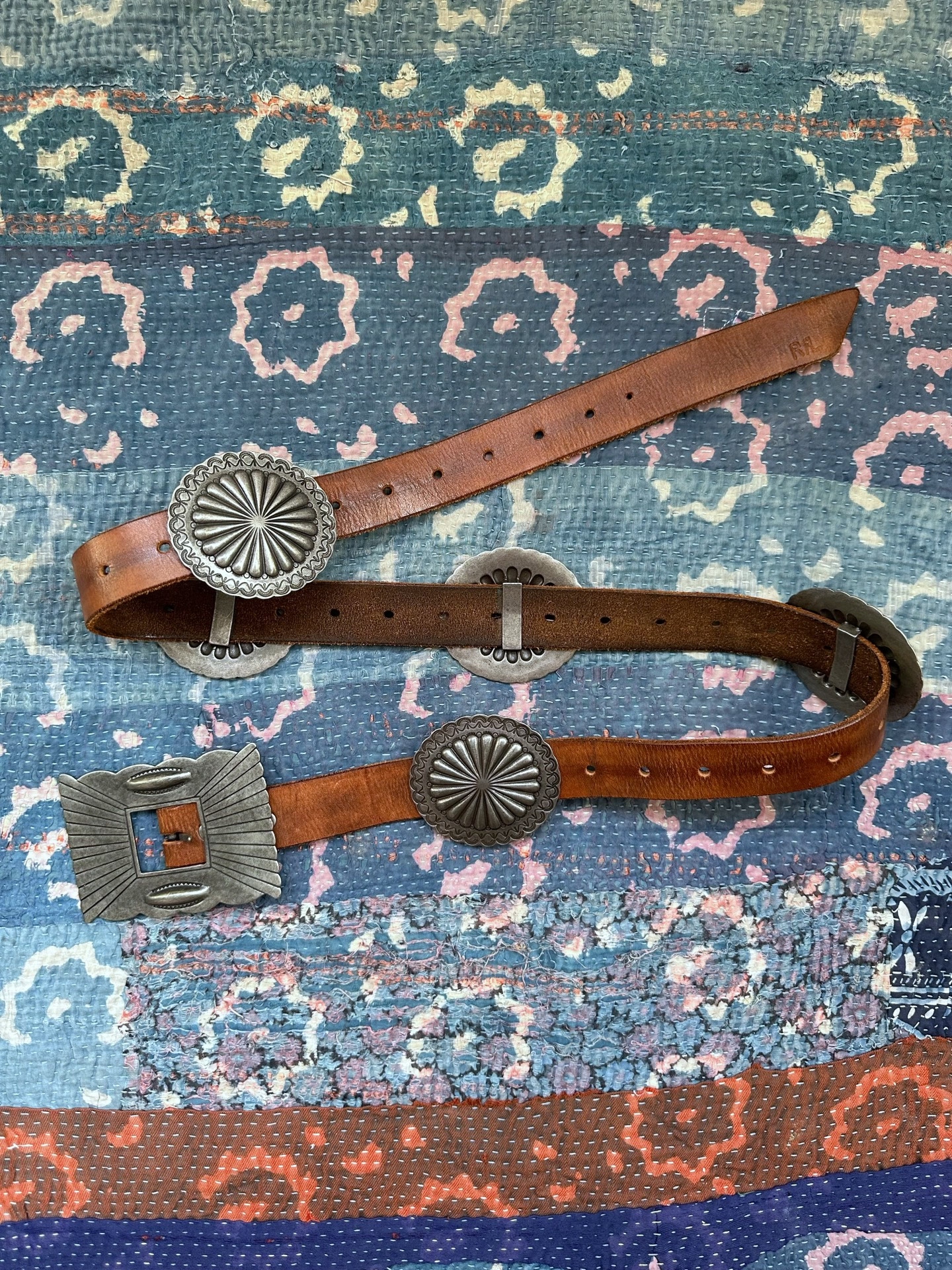 RRL Brown Leather Belt Silver Buckle — label