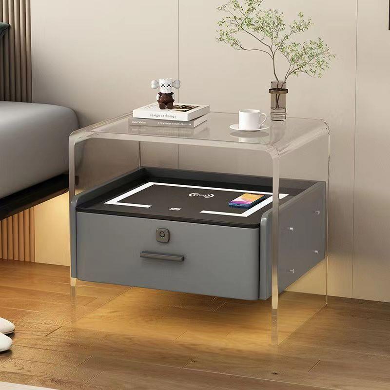 网亚克力床头柜奢现简红约迷你QWU极简卧室小型轻悬浮床边柜代收