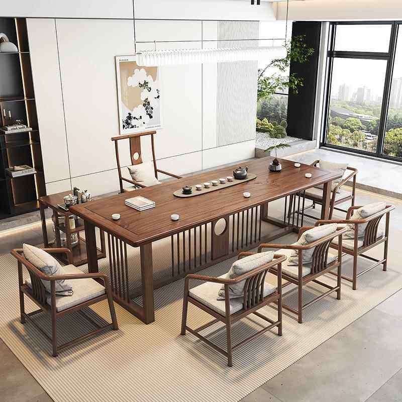 大木板原木TSY实茶办公泡茶几新式茶桌一体家用办公室中客厅全套