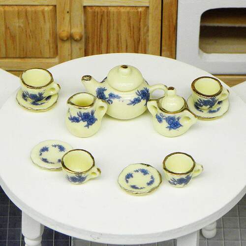 迷你陶瓷茶具套装儿童厨房玩具dollhouse娃娃屋食玩配件