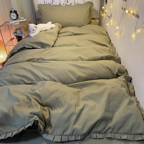 正品韩版公床主风床裙款上四件套1毛纯色床单花边被套宿舍.磨2m三