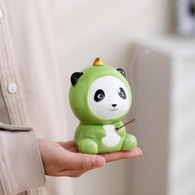 来势熊熊可爱陶瓷熊猫香插摆件家用室内桌面饰品茶道配件茶宠茶玩